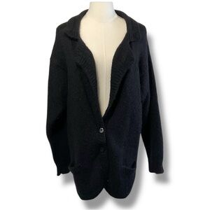Vintage 80s Cardigan Wool Blend‎ Black Loose Long Sweater Size Large